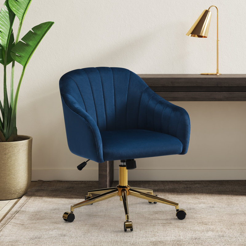 Farrah Tufted Velvet Upholstered Desk Chair, Blue
