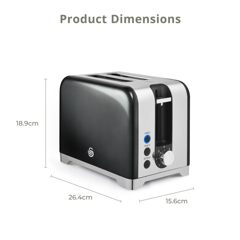 Swan  Solace 2 Slice Toaster, Premium High Gloss Finish, 7 Browning Levels, Defrost, Reheat and Cancel Functions, Non-Slip Feet, Self-Centring Function, 930W