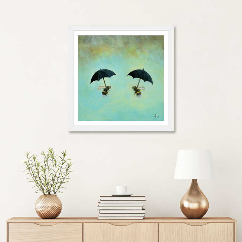 «Rainy Day Conversation» par Neil Thompson - impression d'art graphique, H 24 po x l 24 po x p 1 po, Papier encadré blanc