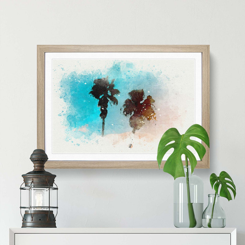 Los Angeles Palm Trees in Abstract - Picture Frame Graphic Art Print, 50cm H x 76cm W x 2cm D, Oak