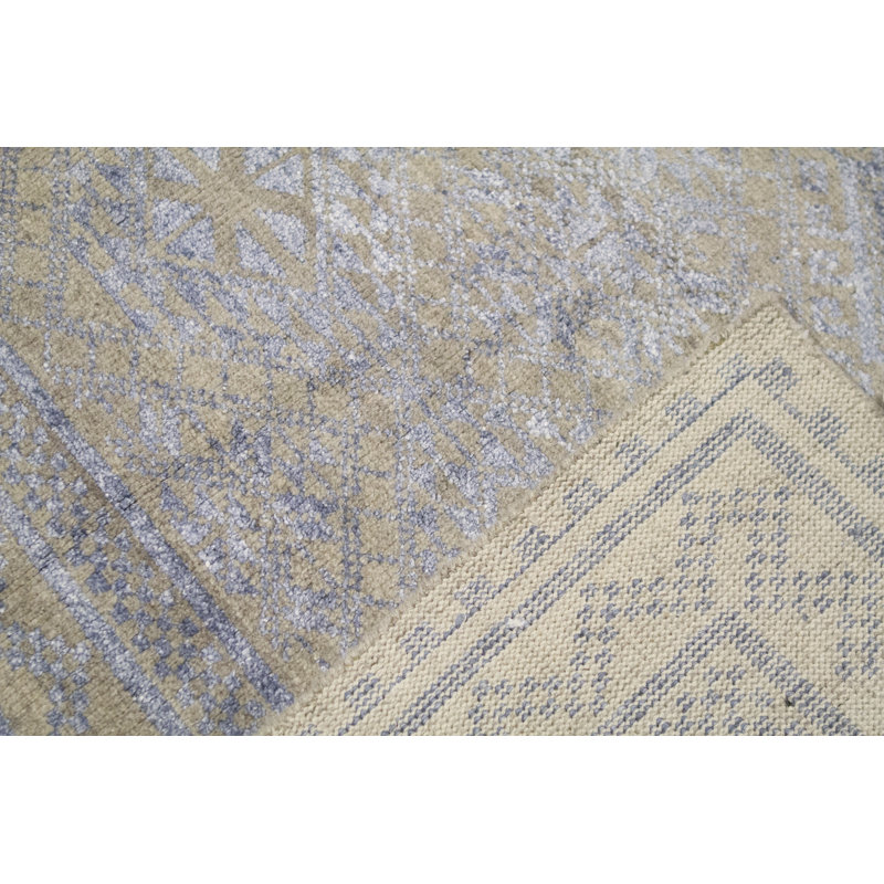 Tapis beige et bleu clair noué à la main de haute qualité