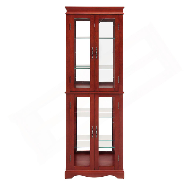 Lighted Glass Curio Display Cabinet With Adjustable Shelves And Built-In Lighting For Elegant Home Showcase.