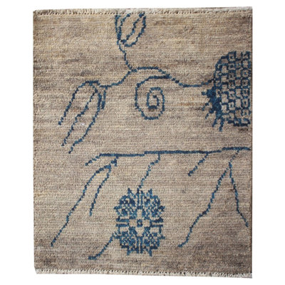 Rectangle 54 cm x 64 cm Geometric Hand Knotted Area Rug