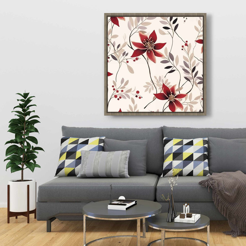 Motif de fleur rouge - toile encadrée blanche