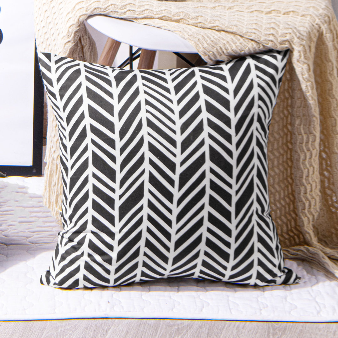 Square Throw Pillow Cover, Geometrical Abstract Lines Pattern Cushion Cover, 18x18 Inches, Black and White - NTBAY NTBAY