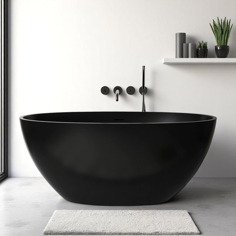 67'' X 31.5'' Freestanding Soaking Solid Surface Stone Resin Bathtub, Black