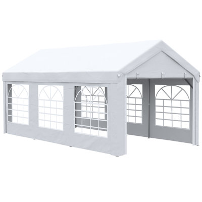 19.7' X 9.7' Heavy Duty Party Tent & Carport With Removable Sidewalls And Double Doors, Large Canopy Tent, Sun Shade Shelter, For Parties, Wedding, Outdoor Events, BBQ, White