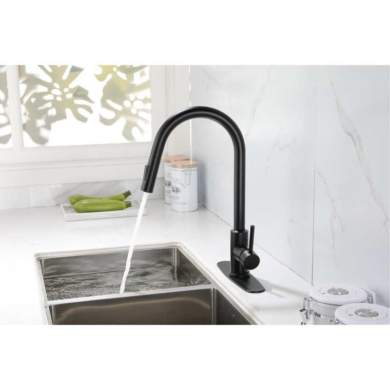 Pull Down Kitchen Faucet Matt Black - Stainless Steel Made, 360 Rotating Nozzle, Corrosion Finish, Single Handle For Water Temperature And Flow Regulation With Rust Coating, Convenient Management