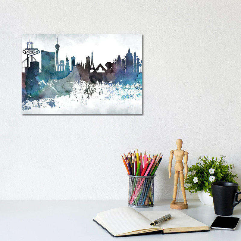 Las Vegas Bluish Skylines - Wrapped Canvas Print, 20.32cm H x 30.48cm W