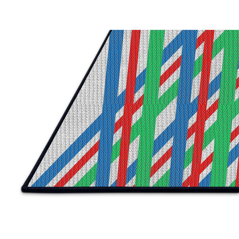 Tapis bleu à motif géométrique Kissena, Rectangle 5 pi x 7 pi