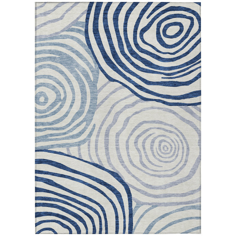 Tapis intérieur lavable abstrait 10 pi x 14 pi ivoire et bleu marine