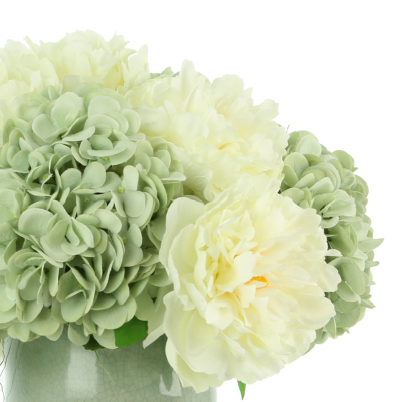Hydrangea Arrangement in a Ceramic Pot, Green/White