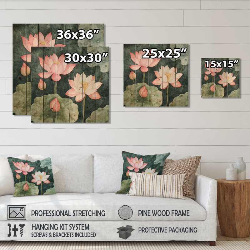 Lis Lily Aura Of Lotus III - Décoration murale moderne en bois sur bois de pin naturel, H 30 po x l 30 po x P 0,78 po