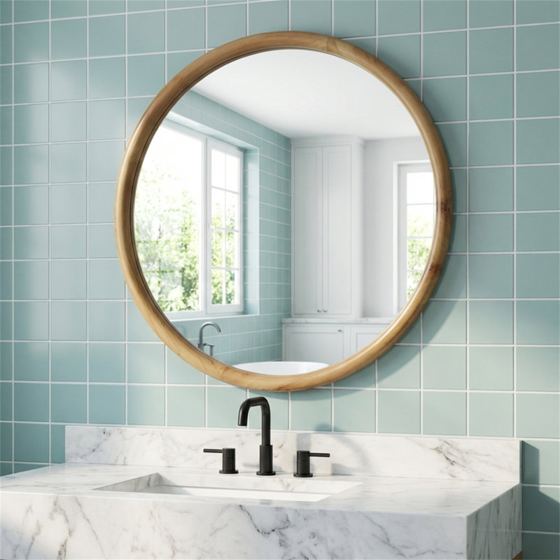 Miroir mural rond en bois 23,62 pouces, miroir rond en bois naturel, convient aux salles de bain, aux chambres à coucher et aux entrées.