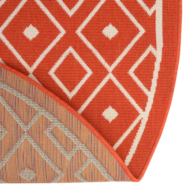 Outdoor Preen Area Rug Red Ivory Color, Oval 5'3" x 8'