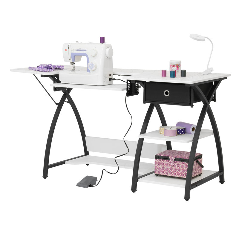 Sew Ready Comet Plus Hobby Sewing Table with Storage Drawer and Shelves, Black