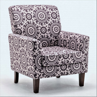 Patterned Upholstered Armchair, Polyester Blend, Solid Birch Wood Frame, Tapered Legs, Foam Cushion, Living Room Office