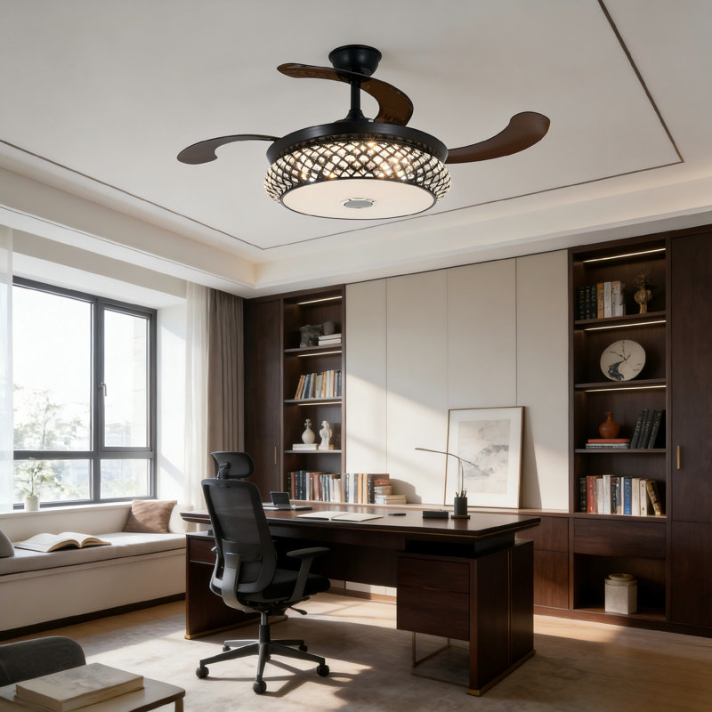 Ventilateur de plafond 42 "en cristal avec lumière RVB, haut-parleur Bluetooth, minuterie, moteur de sourdine, télécommande