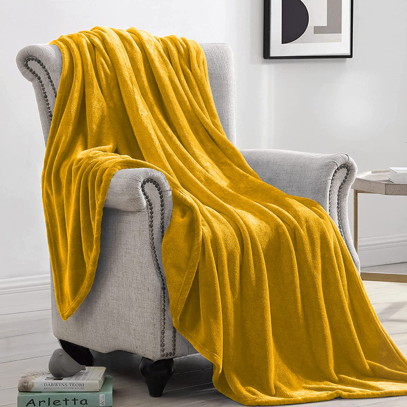 Climax Super Soft Reversible Mink Faux Plush Fur Fleece Blanket Throw, Yellow, Super King (6')