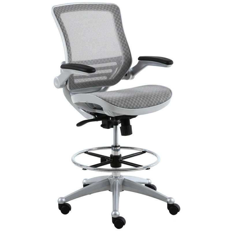 Clementina Heavy Duty Mid-Back Mesh Drafting Chair, Platinum