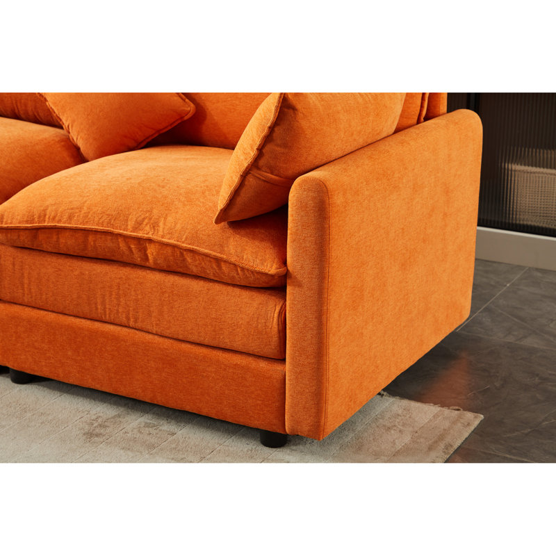 3 modulaires en chenille orange modulaire moderne en forme de L pour la chambre à coucher, combinaison confortable et flexible avec flexibilité du confort du salon amovible