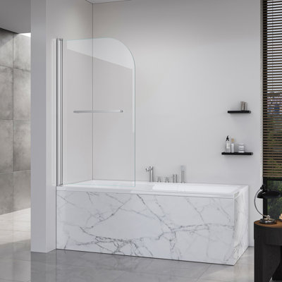 Portes de douche pliantes sans cadre pour baignoire, porte en verre trempé de 1/4 po (6 mm) d'épaisseur, porte de baignoire pivotante pour salle de bain L 31 po x H 55 po - Nickel brossé