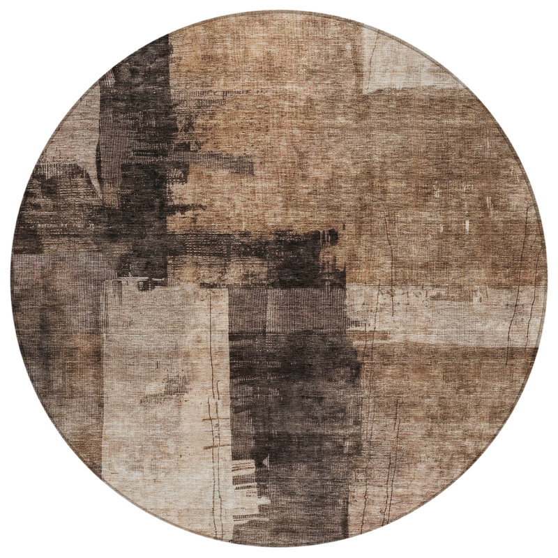 Machine Washable Indoor/Outdoor Cicel ACN1202 Brown Rug, Round 8'