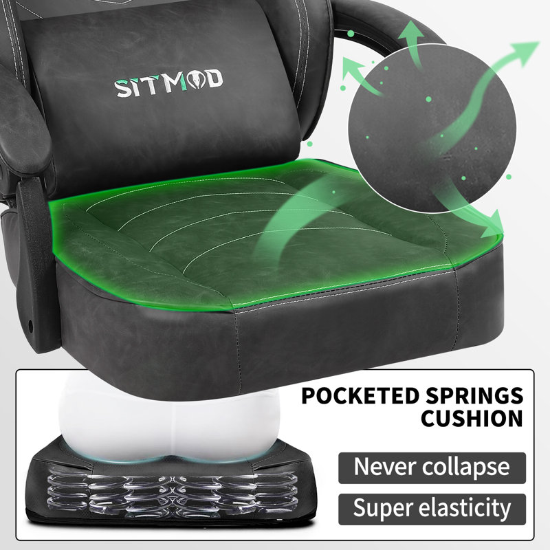 Ebern Designs Ergonomic Gaming Chair with Footrest for Adults-PU Leather PC Computer Gaming Chair, Gray