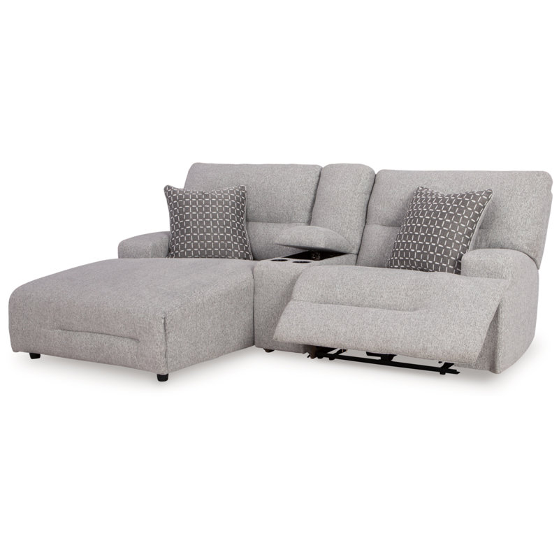 Canapé modulaire inclinable électrique avec méridienne 3 pièces Acklen, Orienté à gauche (vu de face), Polyester gris