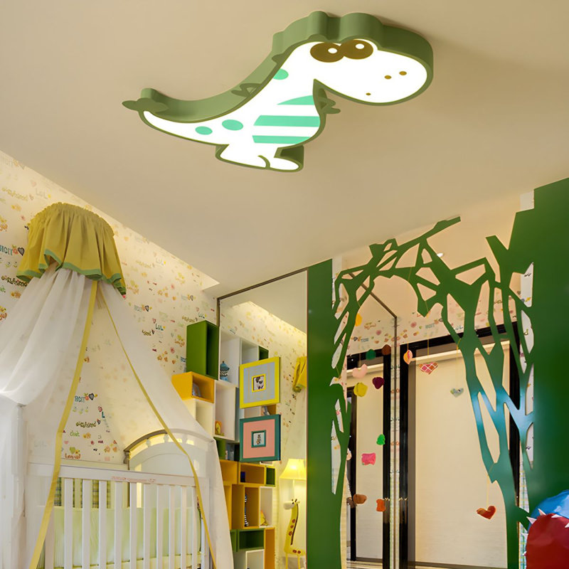 Kids Dinosaur LED Flush Mount Lighting in Green