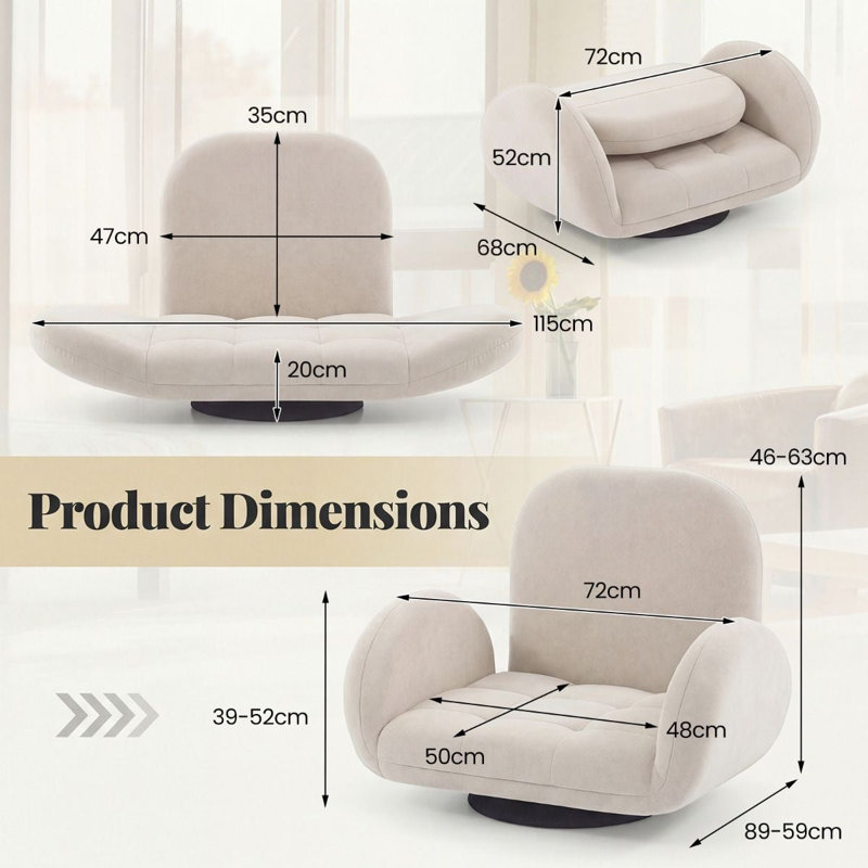 Upholstered Suede Swivel Armchair, Beige