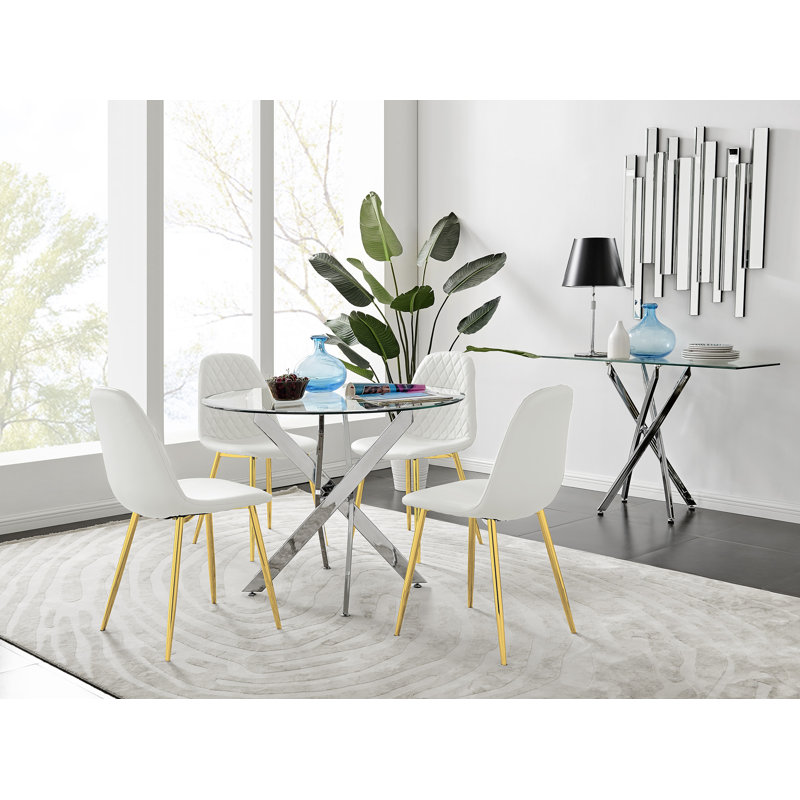 Tierra Dining Set with 4 Chairs, White/Gold