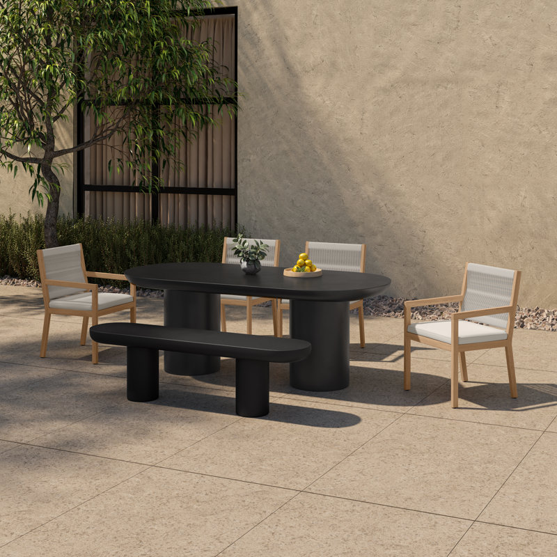 Ansel 39.37'' Concrete Outdoor Dining Table, Black