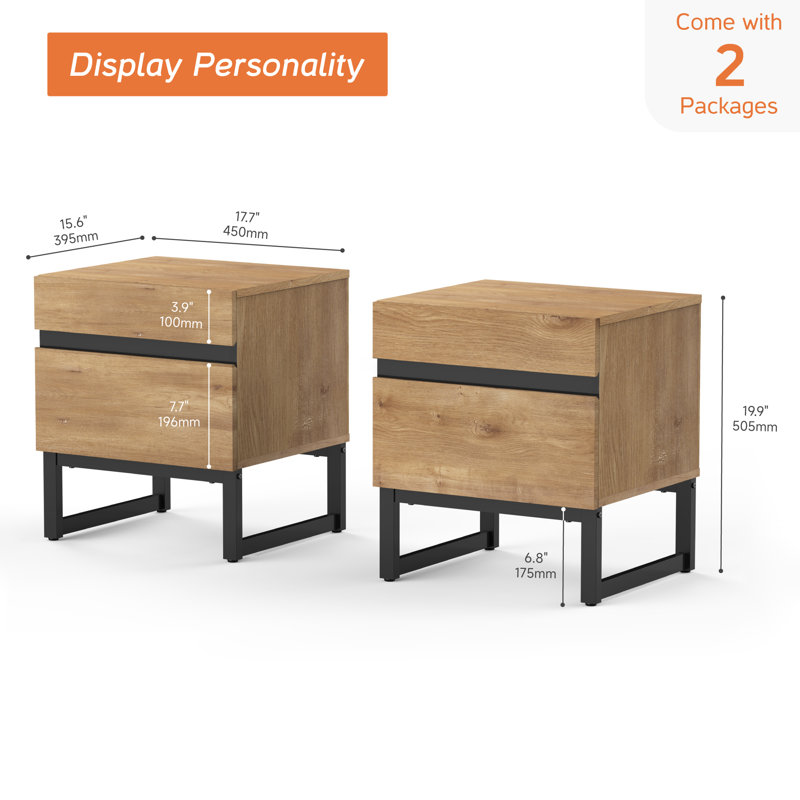 Aadam Nightstand With 2 Drawers, Oak, Set of 2