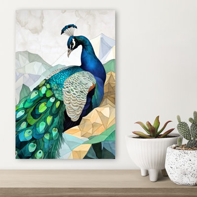 «Majestic Peacock Mountains», art géométrique abstrait coloré, paysage de montagne, art mural