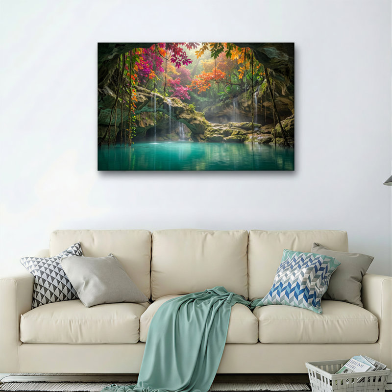 «Forest Waterfall», ensemble de 1 reproduction d'art sur toile, Wrapped Canvas, H 16 po x l 24 po
