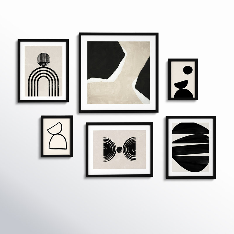 Neutral Shapes  - set of 6  by 1x Studio, Urban Road Framed Wall Art Prints, Black, 47" H x 63" W