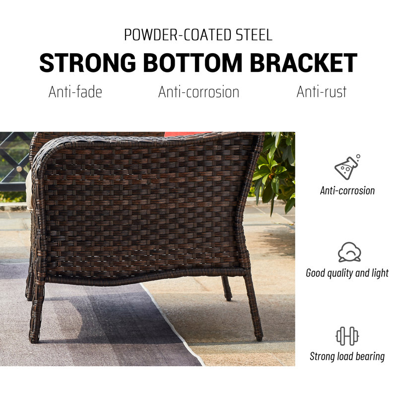 Red Wicker Rattan Patio Chairs with Cushions, Set of 2