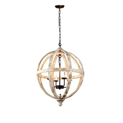 Luminaire suspendu en forme de chandelier en bois de bouleau 4 lumières Globe