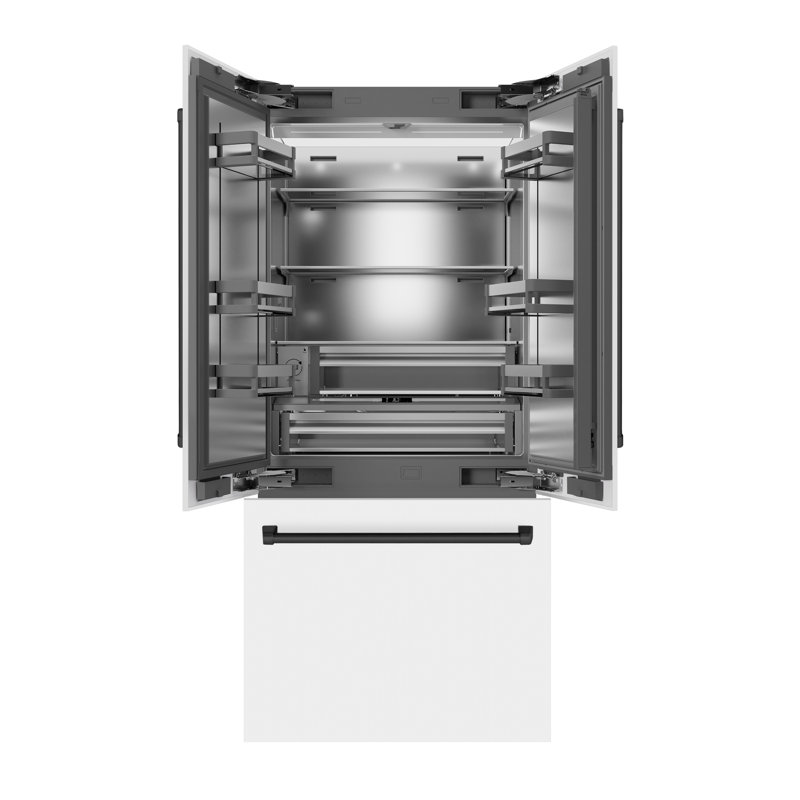 ZLINE Autograph 36 in. Black Stainless Refrigerator with Stainless Steel Interior with Accents, Matte Black, White Matte