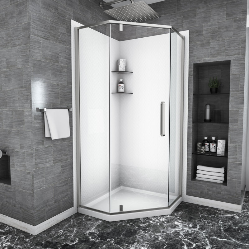 Brushed Nickel Semi- -angle Shower Enclosure, 34-1/8" X 72" - Fashionable Bathroom Choice Door 72", Functional Enhancement