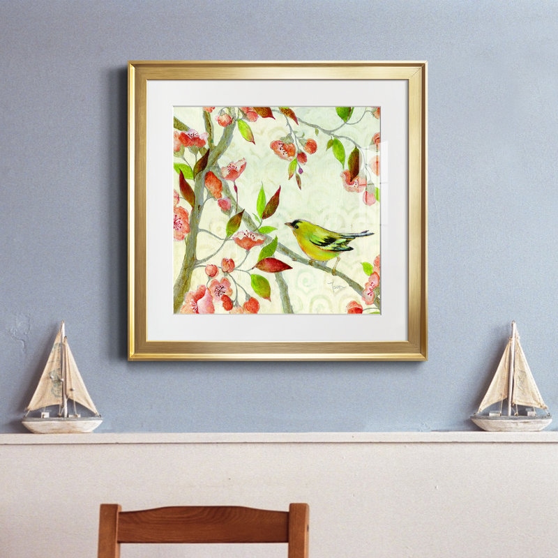 Chant du printemps, soirée dorée - peinture encadrée, Papier encadré doré, H 17,5 po x l 17,5 po x P 1,5 po