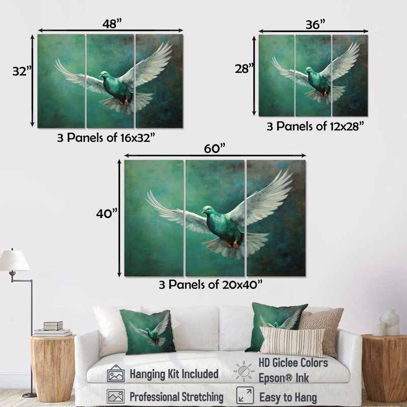 Teal Dove S Journey - ensemble de reproductions d'art mural Dove, H 28 po x l 36 po