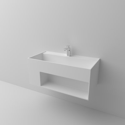 23.62" Wall Mounted Stone Resin Rectangular Vessel Sink in Matte White - 9008