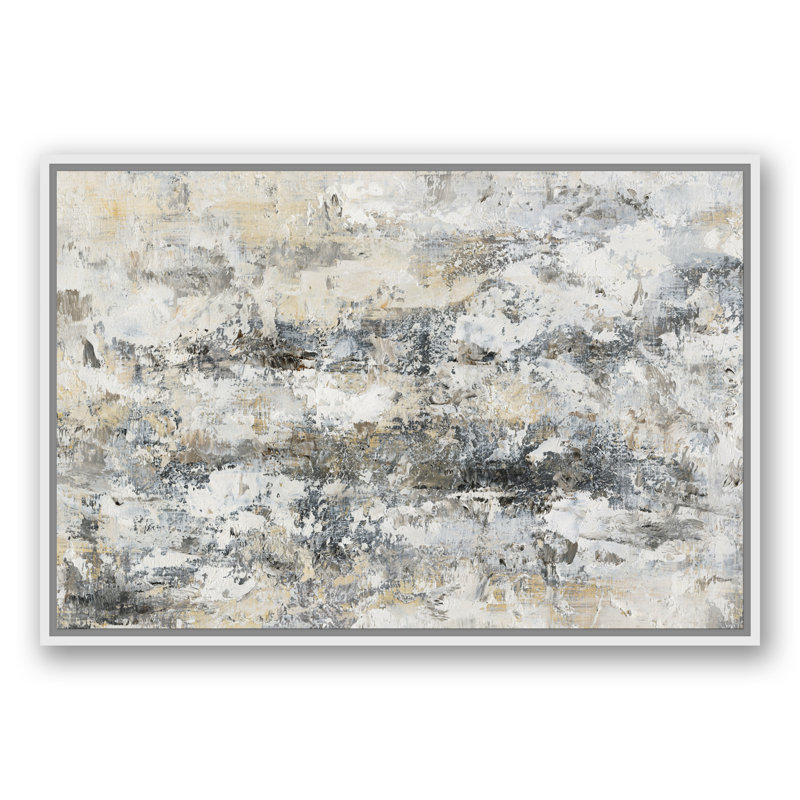 Abstrait neutre taché - peinture, H 25,75 po x l 37,75 po x P 1,75 po, Toile à cadre flottant blanc