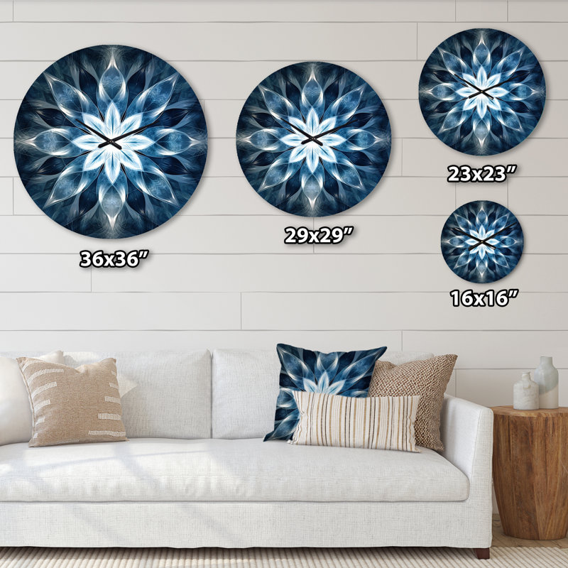Horloge murale turquoise et blanche Fractal Flowers VI, Petit