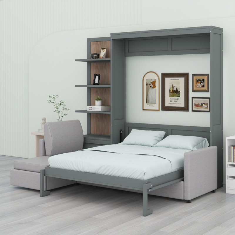 Lit escamotable mural avec canapé et tablettes Murphy, Gris