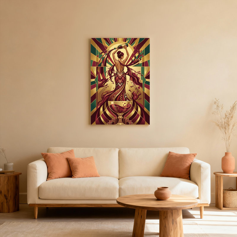 Tableau sur toile Art déco représentant une femme versant du vin (lot de 1), H 24 po x l 16 po