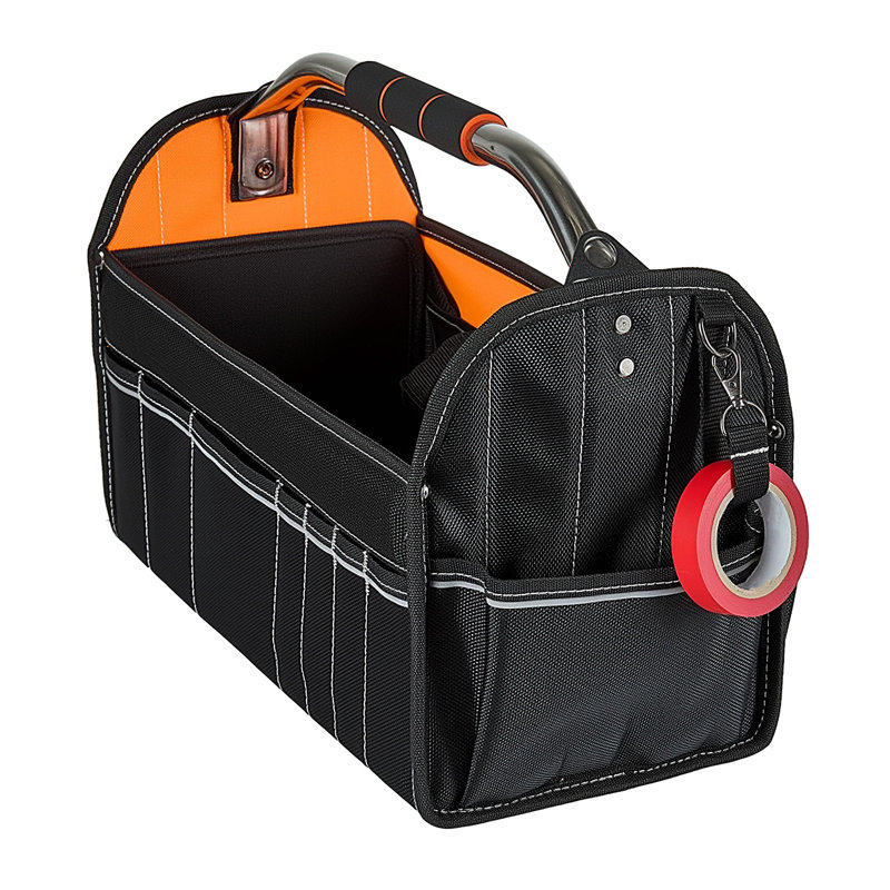 Sac à outils de 41 cm (16,1 pouces) avec 33 poches, conception ouverte sur le dessus, organisateur d'entretien durable avec poignée et bandoulière réglable, rangement portatif pour les projets de bricolage et les travaux sur chantier.