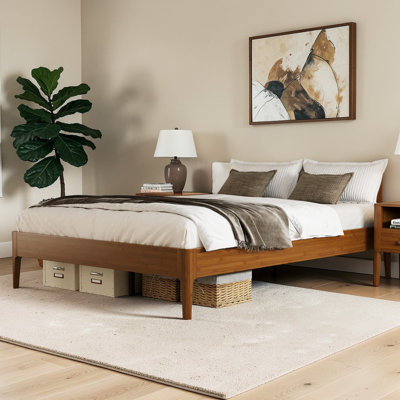 Bamboo Platform Bed Frame With Wood Slats – No Box Spring Needed, Minimalist Design